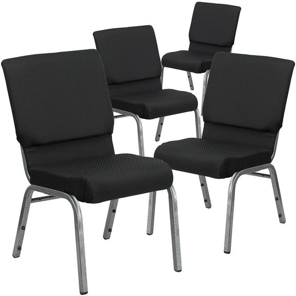 Flash Furniture 4 Pack 18.5''W Stacking Church Chair in Black Patterned Fabric - Silver Vein Frame