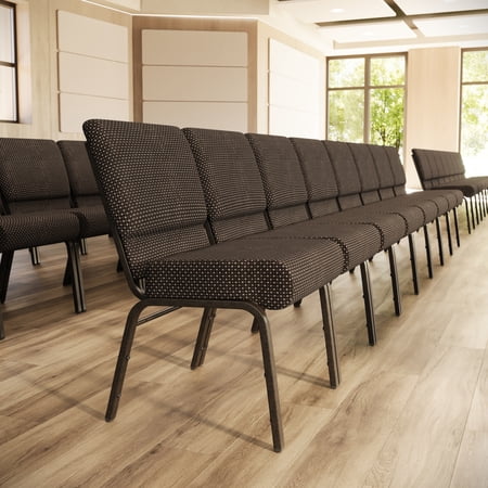 Flash Furniture 4 Pack 21''W Stacking Church Chair in Brown Dot Fabric - Gold Vein Frame