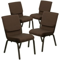 Flash Furniture 4 Pack 18.5''W Stacking Church Chair in Brown Fabric - Gold Vein Frame