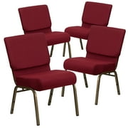 Flash Furniture 4 Pack 21W Stacking Church Chair in Burgundy Fabric - Gold Vein Frame