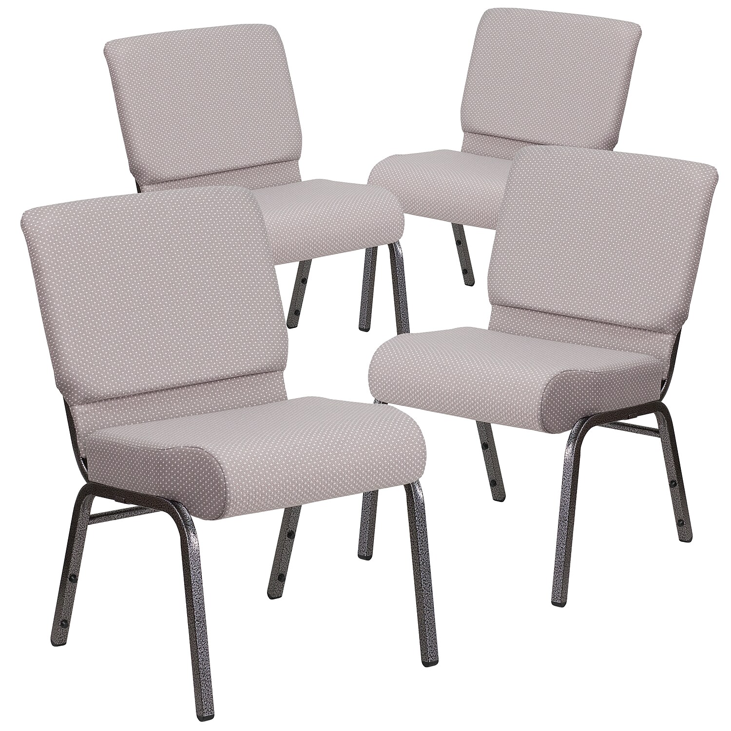 4 Pk. 21'' Wide Gray Dot Fabric Stacking Church Chair - Silver Vein ...
