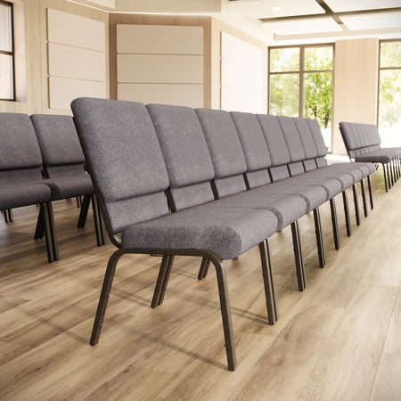 Flash Furniture 4 Pack 18.5''W Stacking Church Chair in Gray Fabric - Gold Vein Frame