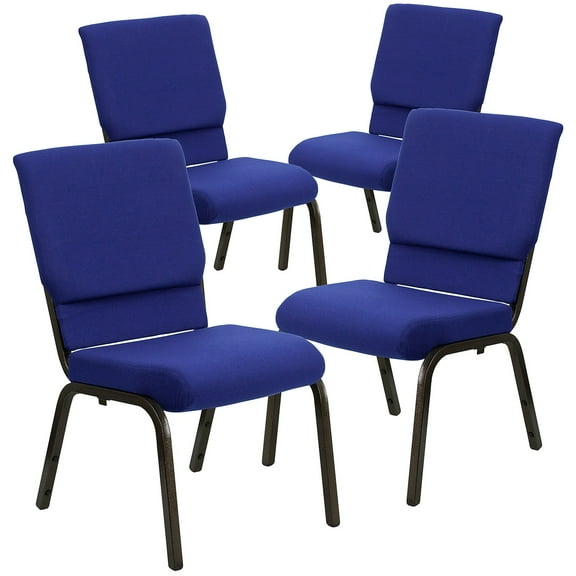 Flash Furniture 4 Pack 18.5''W Stacking Church Chair in Navy Blue Fabric - Gold Vein Frame
