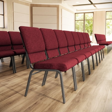 Flash Furniture 4 Pack 18.5''W Stacking Church Chair in Red Fabric - Silver Vein Frame