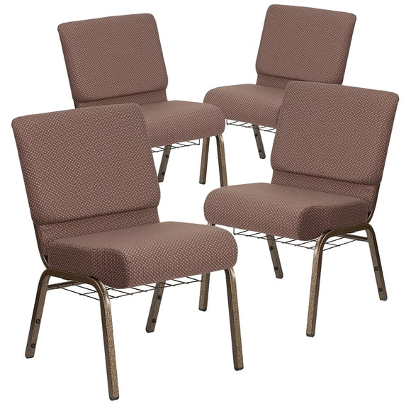 Flash Furniture 4 Pack HERCULES Series 21''W Church Chair in Brown Dot Fabric with Book Rack - Gold Vein FrameNative AmericanNative