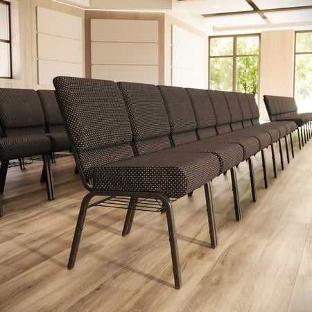 Flash Furniture 4 Pack 21''W Church Chair in Brown Dot Fabric with Book Rack - Gold Vein Frame