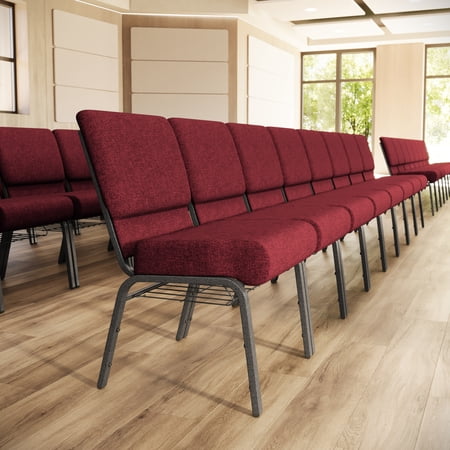 Flash Furniture 4 Pk. 21''W Church Chair in Crimson Fabric with Cup Book Rack - Silver Vein Frame