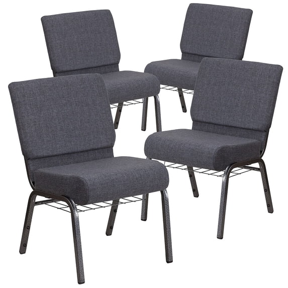 Flash Furniture Dark Gray Fabric Church Chair,PK4 4-FD-CH0221-4-SV-DKGY-BAS-GG