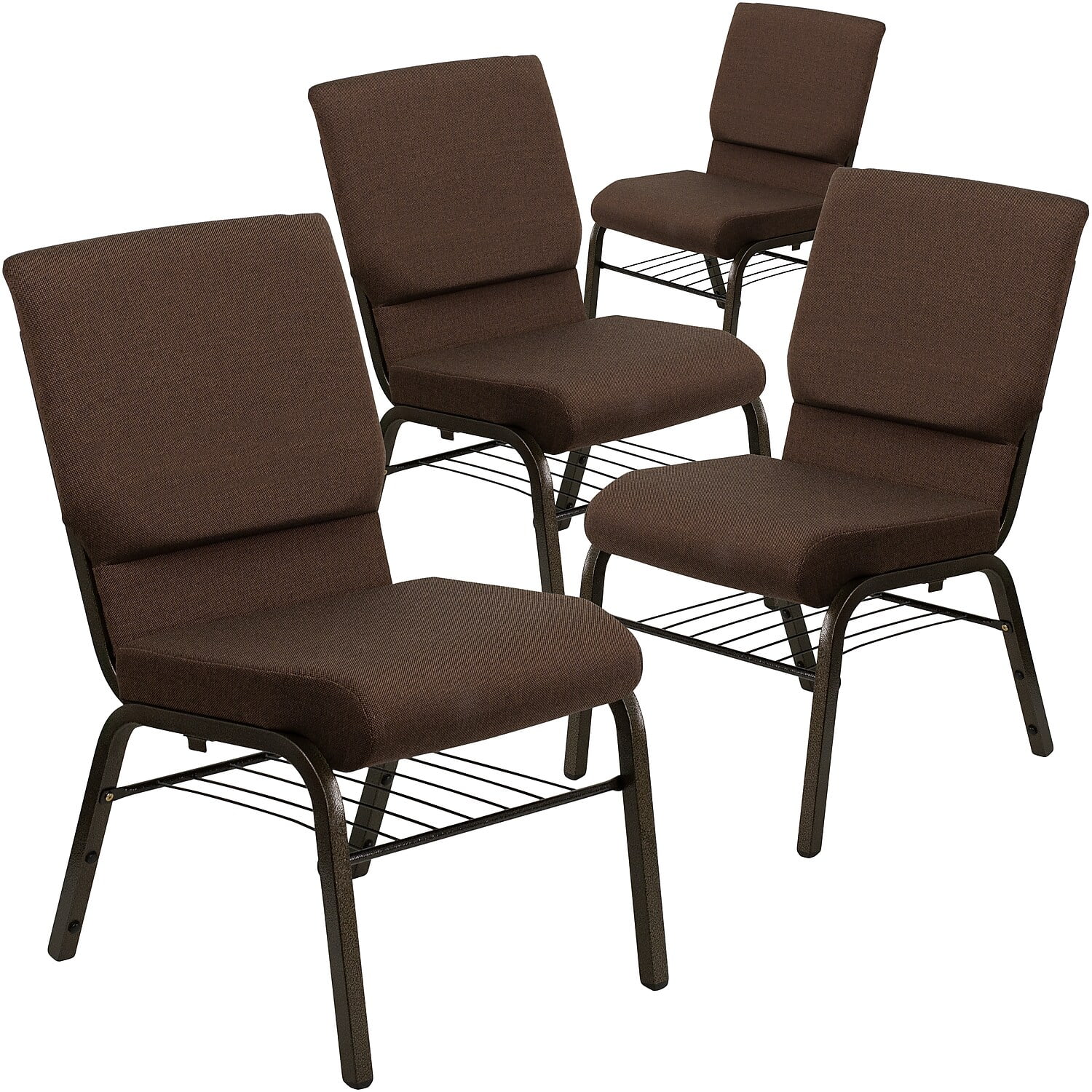 Flash Furniture 4 Pack 18.5''W Church Chair in Brown Fabric with Book ...
