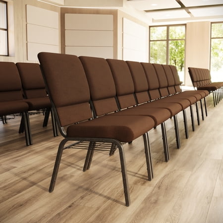 Flash Furniture 4 Pk. 18.5''W Church Chair in Brown Fabric with Cup Book Rack - Gold Vein Frame