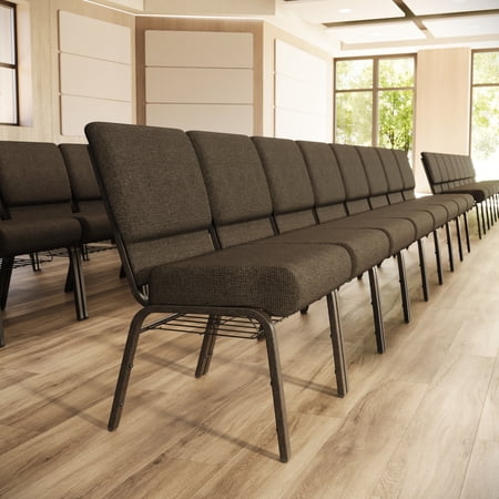Flash Furniture 4 Pack 21''W Church Chair in Brown Fabric with Cup Book Rack - Gold Vein Frame