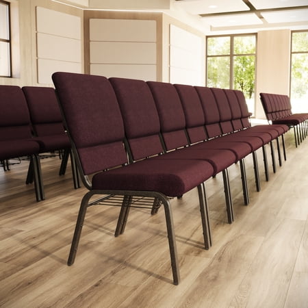 Flash Furniture 4 Pack 18.5''W Church Chair in Plum Fabric with Cup Book Rack - Gold Vein Frame