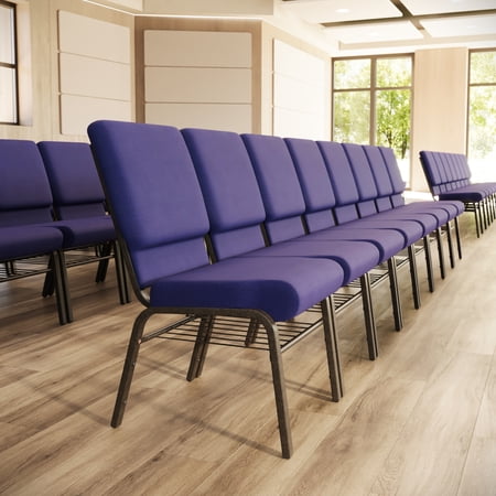 Flash Furniture 4 Pack 18.5''W Church Chair in Purple Fabric with Book Rack - Gold Vein Frame