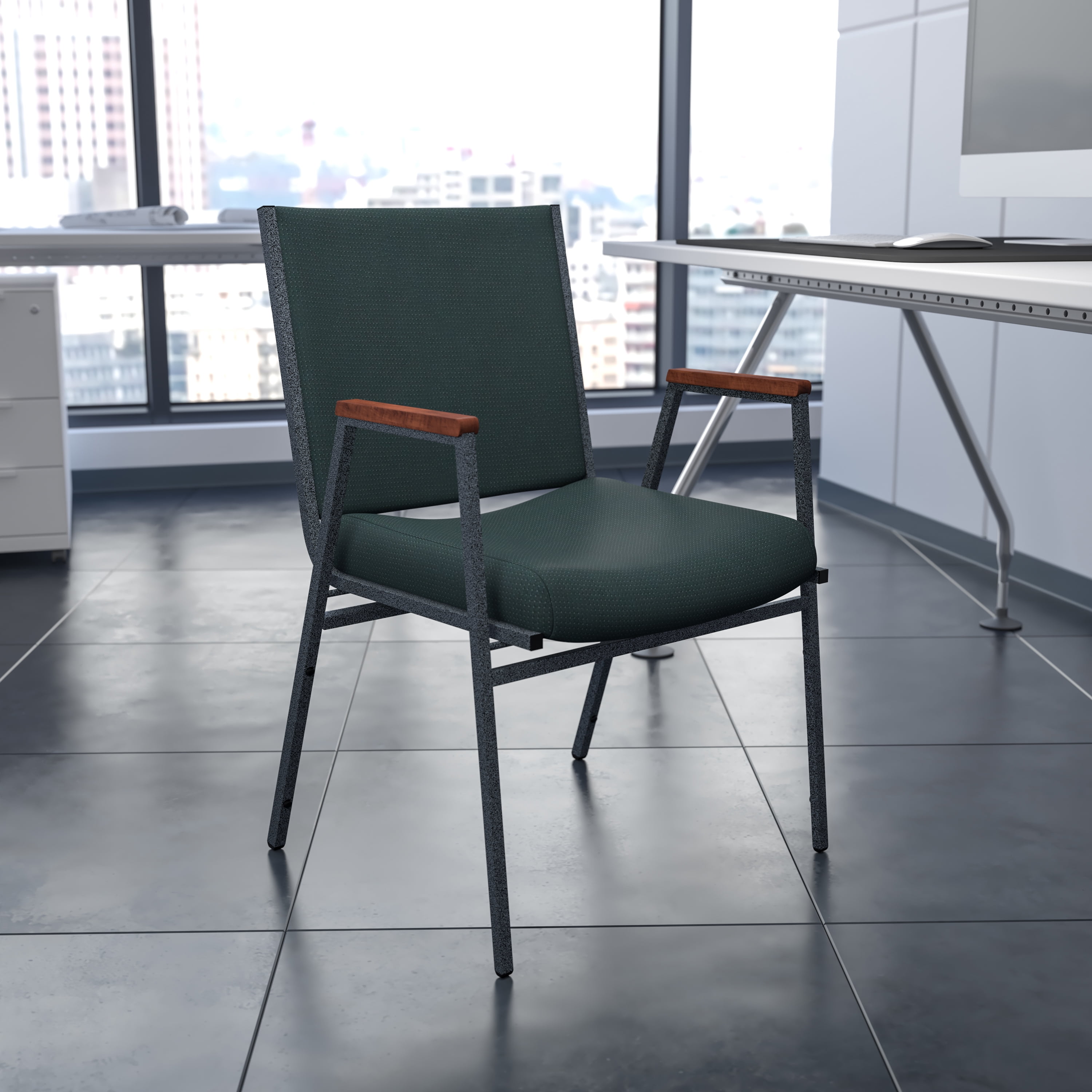 Hercules Series 31'' Green Patterned Fabric Stack Chair with Silver Steel Frame