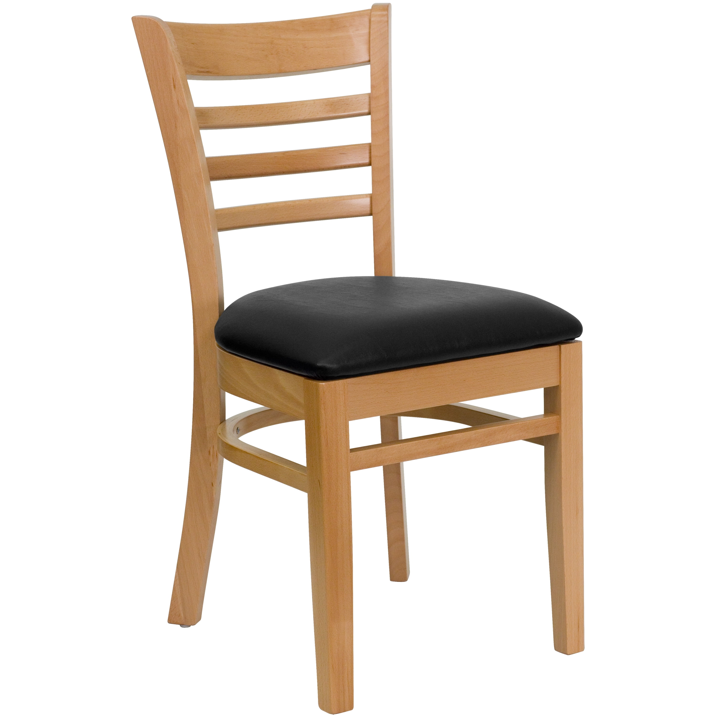 Natural Wood Ladder Back Side Chair with Black Vinyl Seat