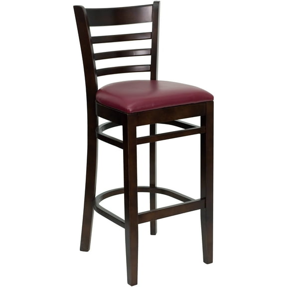 Flash Furniture HERCULES Series Ladder Back Walnut Wood Restaurant Barstool - Burgundy Vinyl Seat