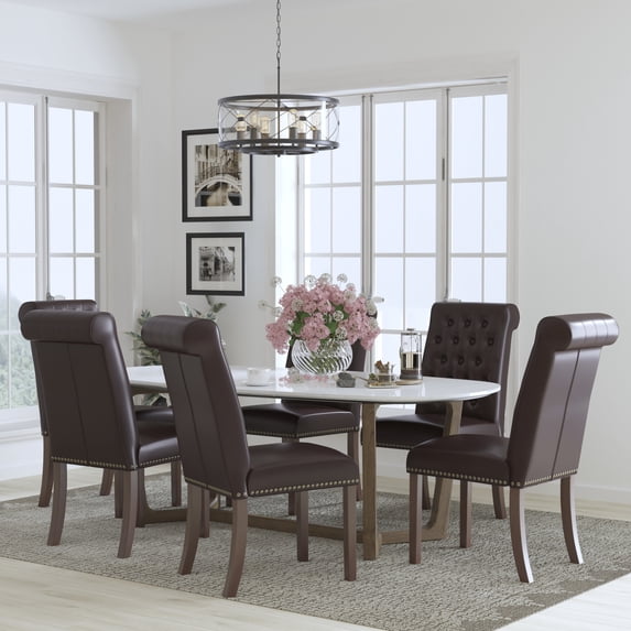 Flash Furniture HERCULES Series Parsons Chair, Set of 6, Brown LeatherSoft