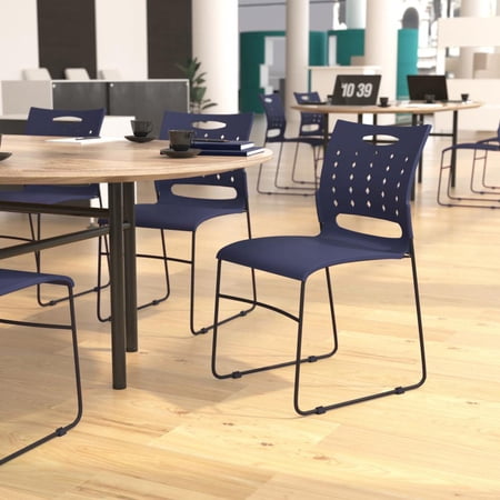 Flash Furniture HERCULES Series Plastic Sled Base Stack Chair with Air-Vent Back Navy (RUT2NVYBK)
