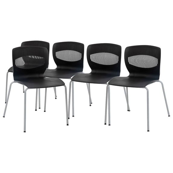 Flash Furniture HERCULES Series Plastic Stack Chair with Lumbar Support Black 5 Pack (5RUTNC618BK)
