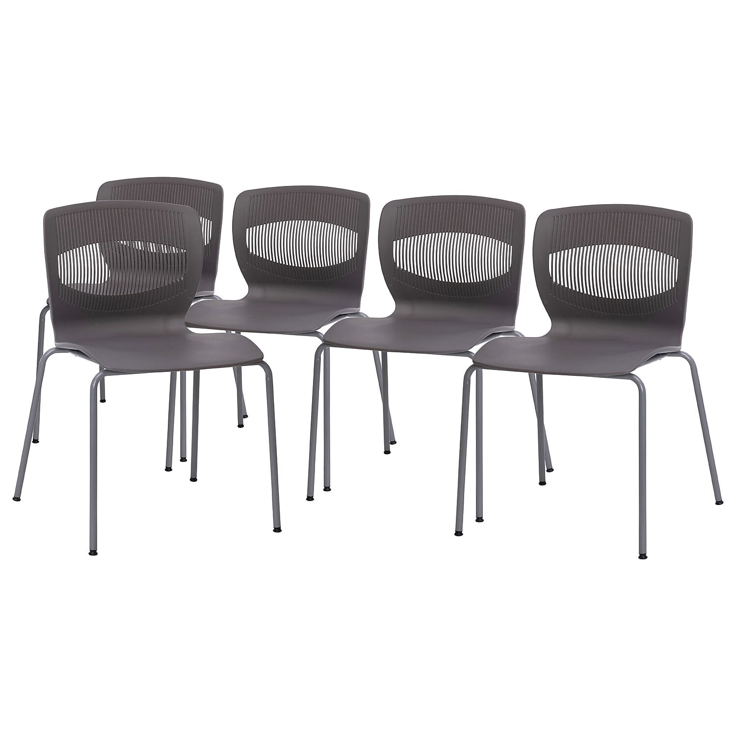 Gray Armless Metal Stacking Reception Chairs with Lumbar Support