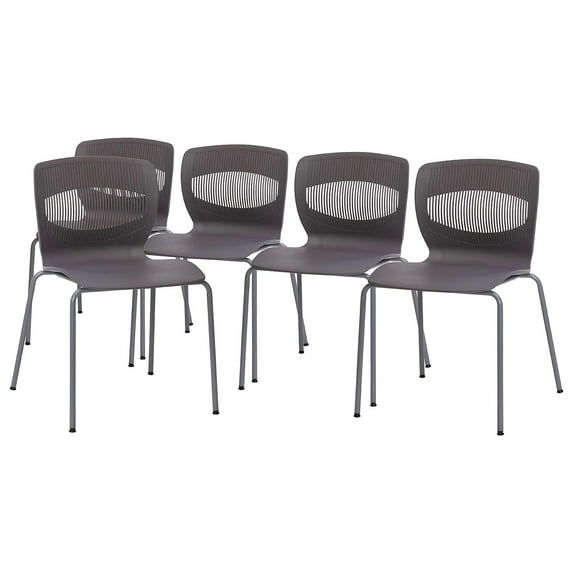 Flash Furniture HERCULES Series Plastic Stack Chair with Lumbar Support Gray 5 Pack (5RUTNC618GY)