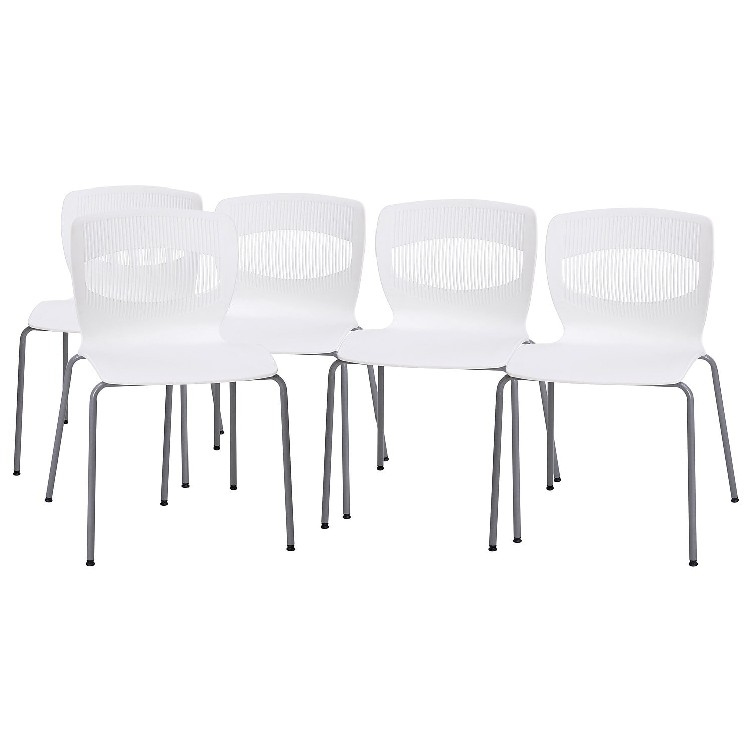 White Armless Metal Stacking Reception Chairs, Set of 5