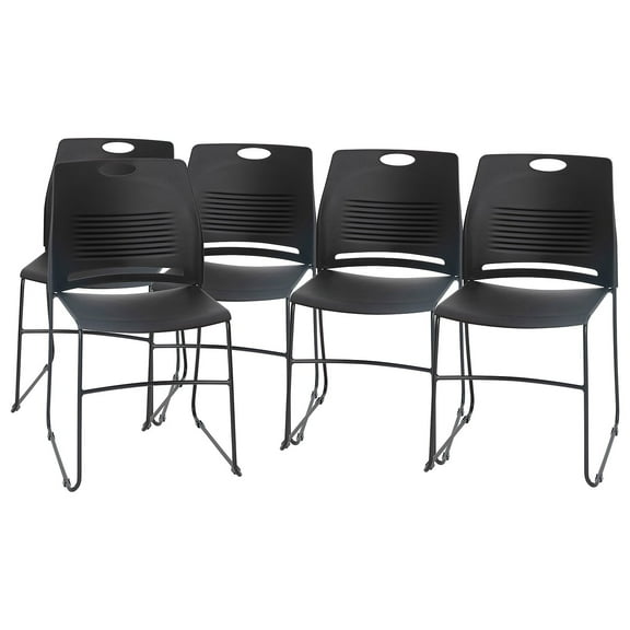 Flash Furniture HERCULES Series Plastic Stack Chairs with Sled Base and Carrying Handle Black 5 Pack