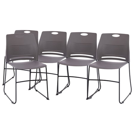 Flash Furniture HERCULES Series Plastic Stack Chairs with Sled Base and Carrying Handle Gray 5 Pack