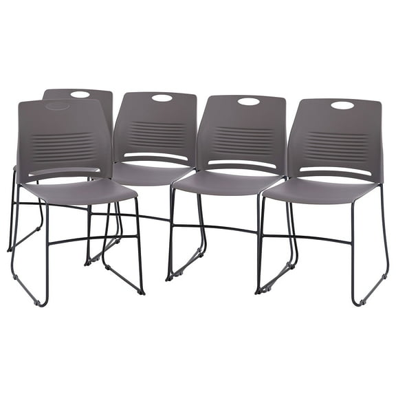 Flash Furniture HERCULES Series Plastic Stack Chairs with Sled Base and Carrying Handle Gray 5 Pack