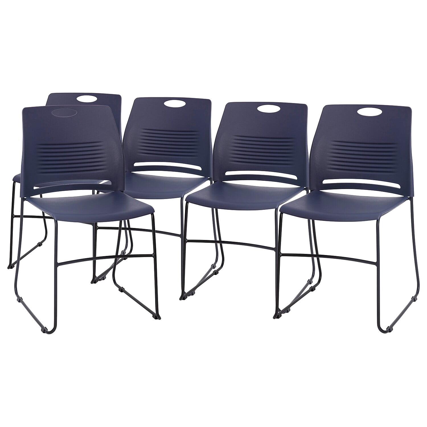 Navy Armless Metal Stacking Reception Chairs, Set of 5