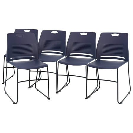 Flash Furniture HERCULES Series Set of 5 Commercial 660 lb. Capacity Navy Plastic Stack Chairs with Black Powder Coated Sled Base Frames and Carrying HandleNative AmericanNative