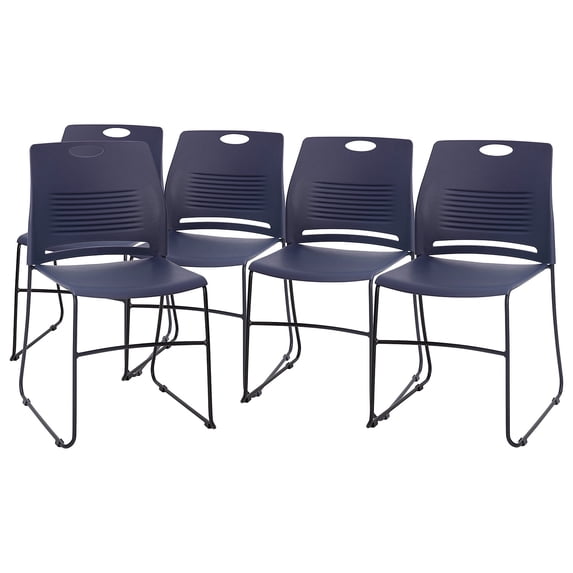 Flash Furniture HERCULES Series Set of 5 Commercial 660 lb. Capacity Navy Plastic Stack Chairs with Black Powder Coated Sled Base Frames and Carrying HandleNative AmericanNative