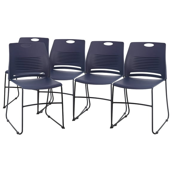 Flash Furniture HERCULES Series Plastic Stack Chairs with Sled Base and Carrying Handle Navy 5 Pack