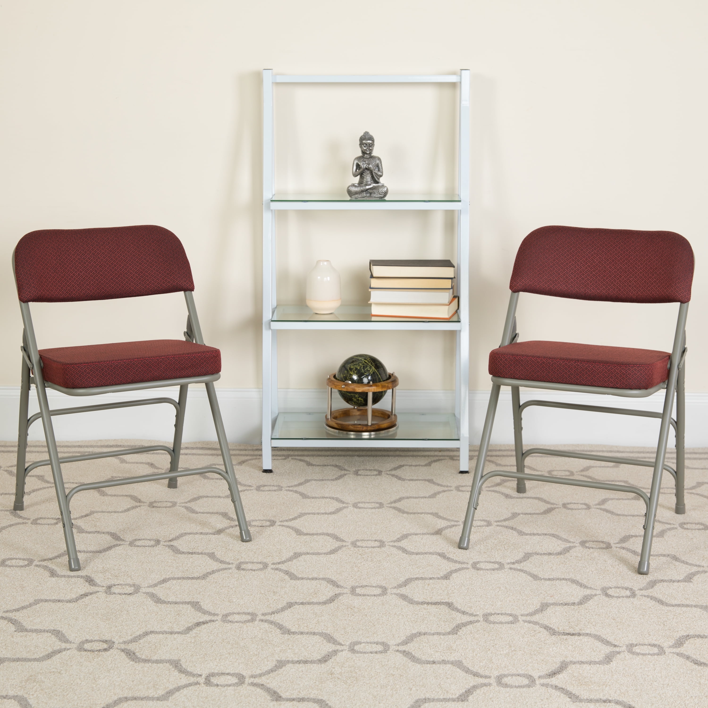 Burgundy Fabric Armless Metal Folding Chair