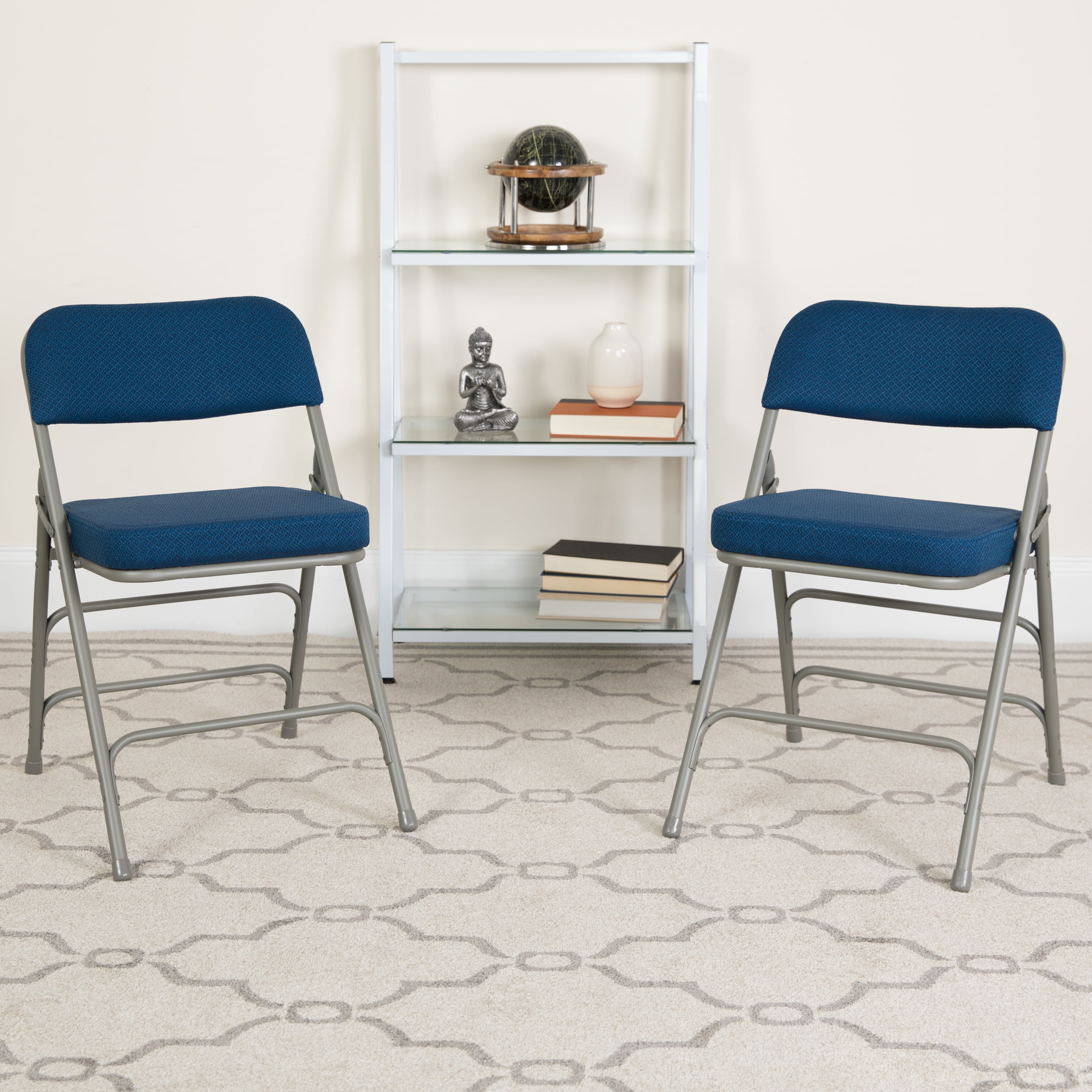 Navy Luxe Padded Metal Folding Chair for Events and Home Use