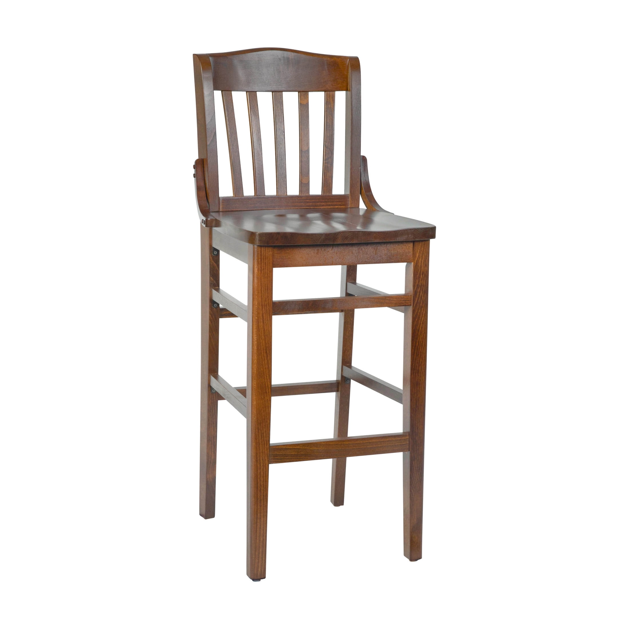 Elegant Walnut Wood School House Back Barstool