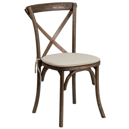 Flash Furniture HERCULES Series Stackable Early American Wood Cross Back Chair with Cushion