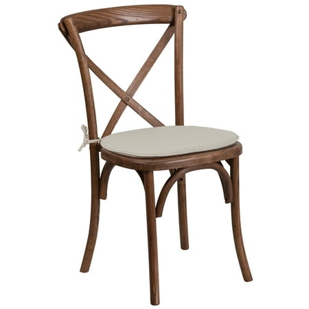 Flash Furniture HERCULES Series Stackable Pecan Wood Cross Back Chair with Cushion