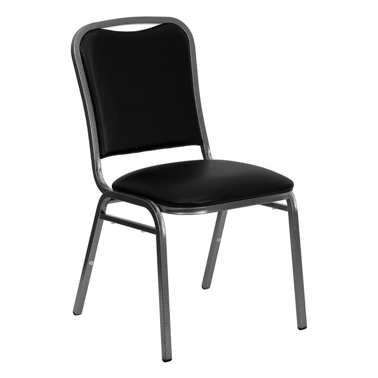 Flash Furniture HERCULES Series Stacking Banquet Chair in Black Vinyl Silver Vein Frame