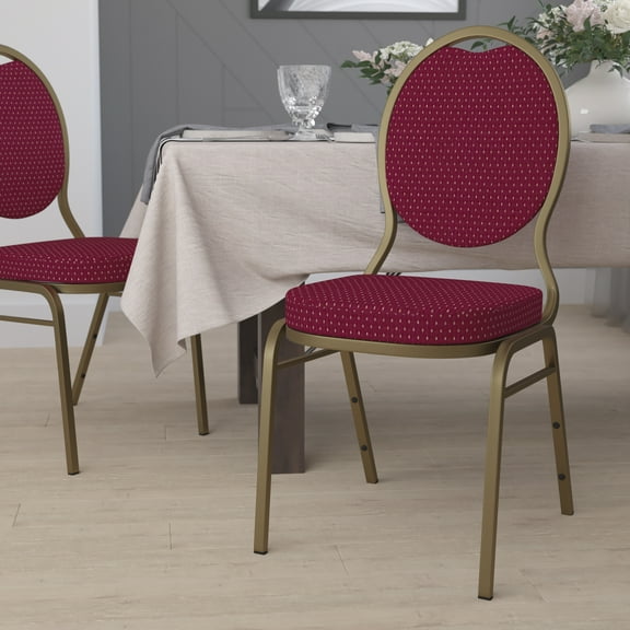 Flash Furniture HERCULES Series Teardrop Back Stacking Banquet Chair in Burgundy Patterned Fabric - Gold Frame