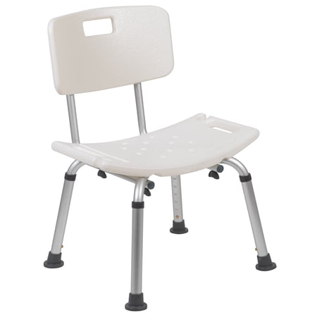 Flash Furniture HERCULES Series Tool-Free and Quick Assembly, 300 Lb. Capacity, Adjustable White Bath & Shower Chair with Back