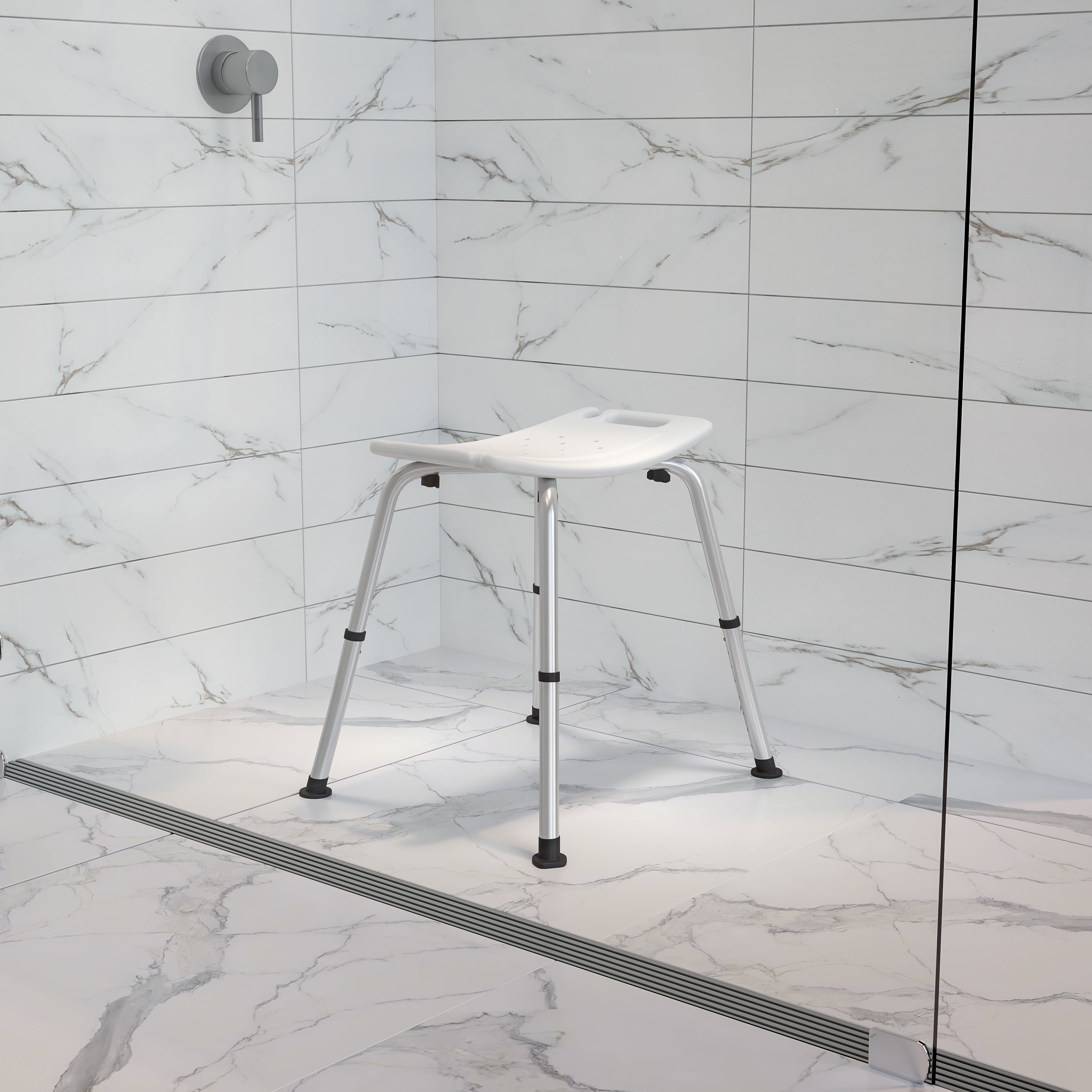 Adjustable White Plastic Bath & Shower Chair with Non-Slip Feet