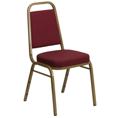 Flash Furniture HERCULES Series Trapezoidal Back Stacking Banquet Chair in Burgundy Patterned Fabric - Gold Frame