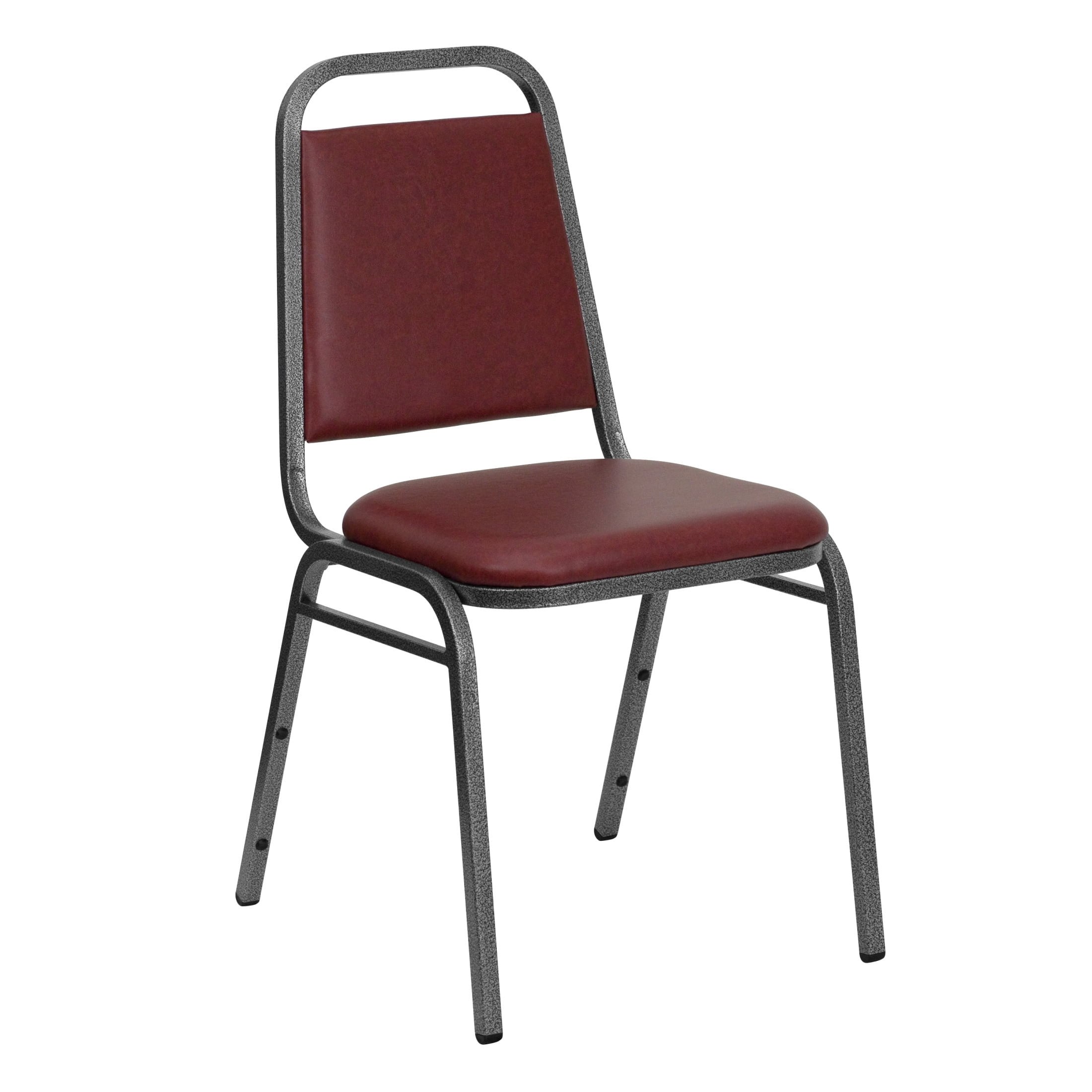Burgundy Vinyl and Silver Metal Stacking Banquet Chair