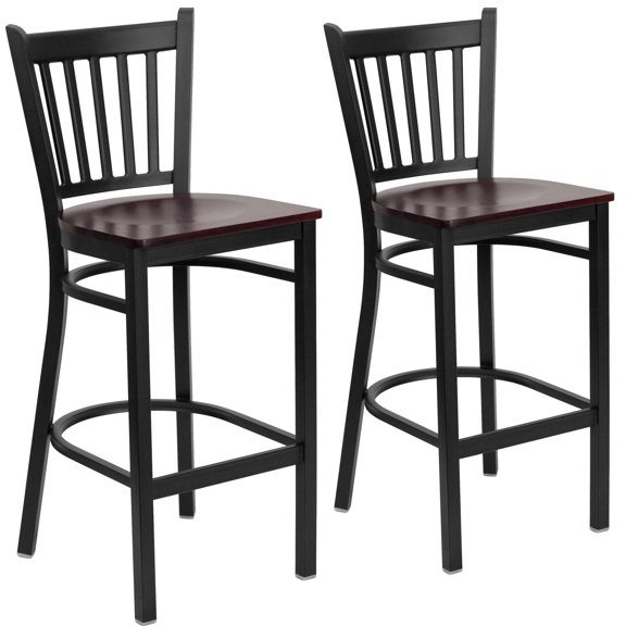 Flash Furniture HERCULES Series Vertical Back Bar Stools, Mahogany Wood/Black (Set of 2)