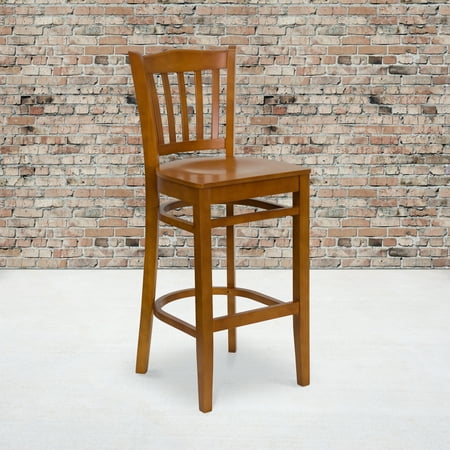 Flash Furniture HERCULES Series Vertical Slat Back Cherry Wood Restaurant Barstool