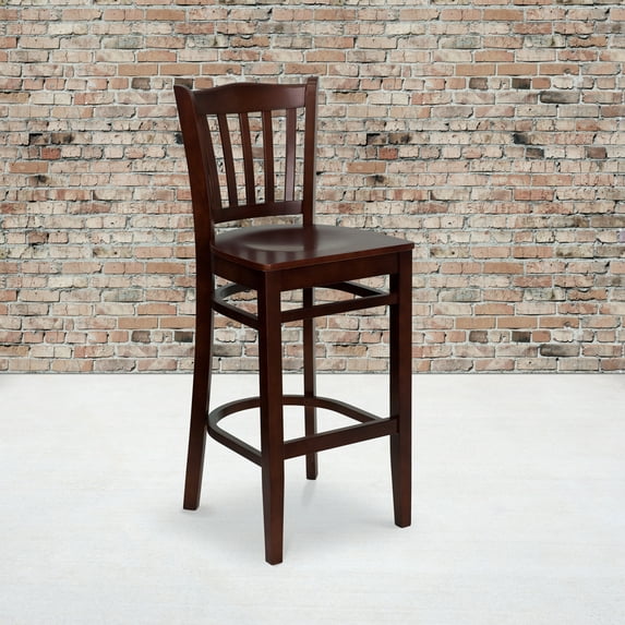 Flash Furniture HERCULES Series Vertical Slat Back Mahogany Wood Restaurant Barstool