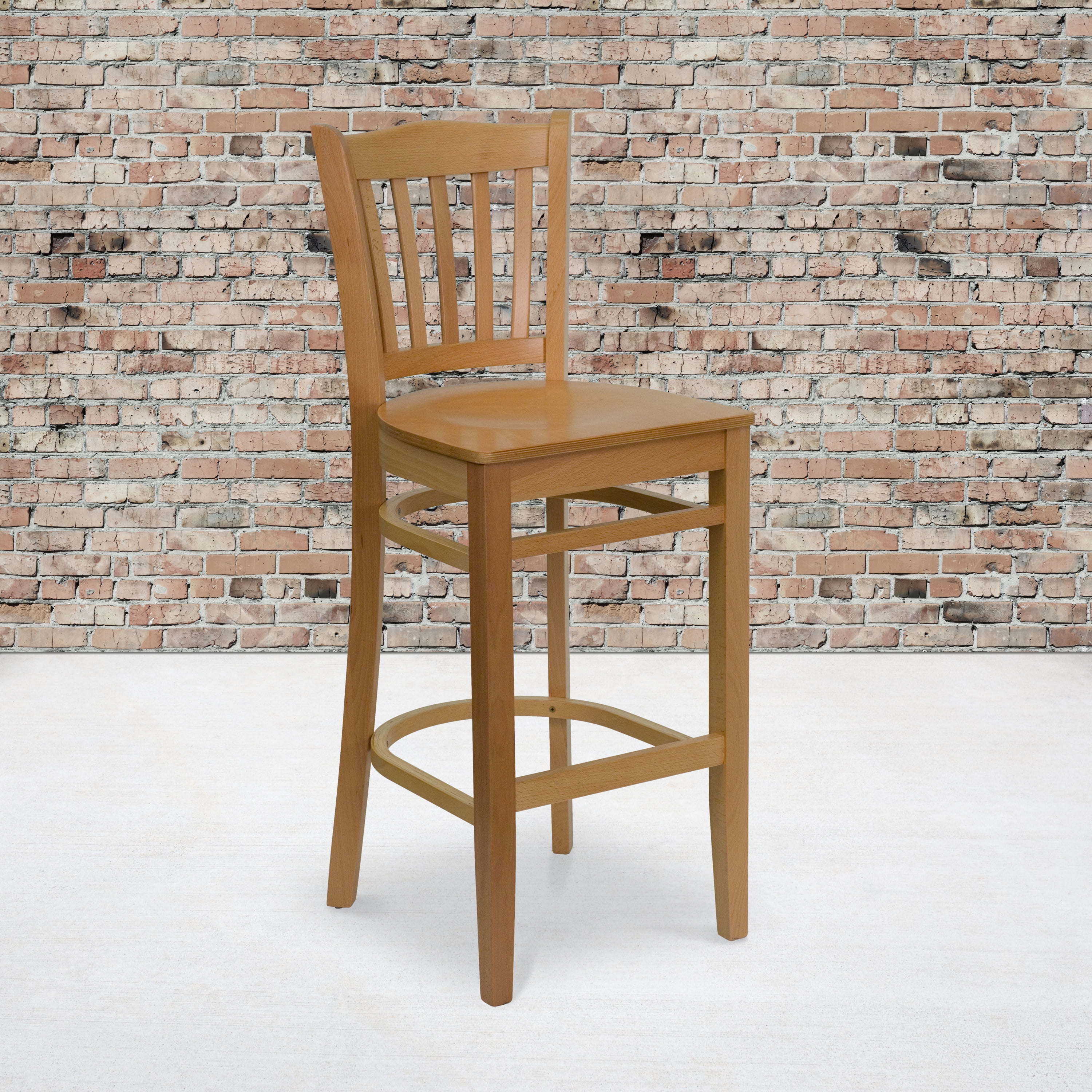Classic Cherry Natural Wood Barstool with Vertical Slat Back