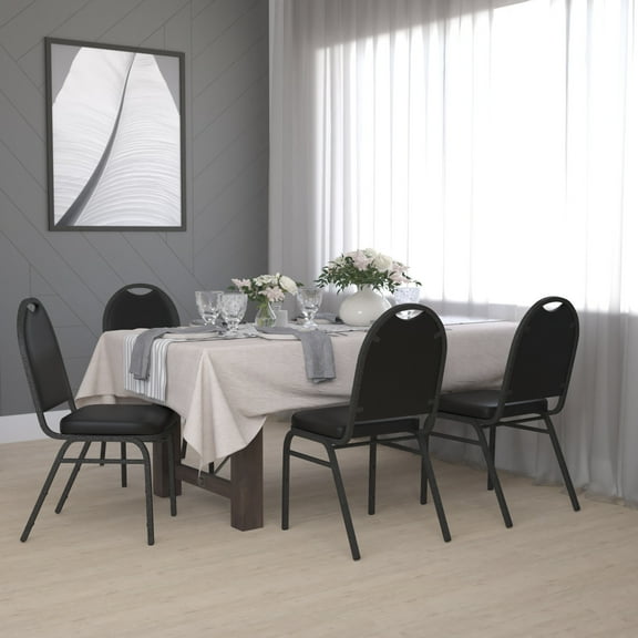 Flash Furniture HERCULES Series Vinyl/Metal Banquet Dome Back Stacking Chairs Black/Silver Vein 4