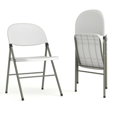 Flash Furniture HERCULES Series White Plastic Folding Chairs | Set of 2 Lightweight Folding Chairs with Gray Frame